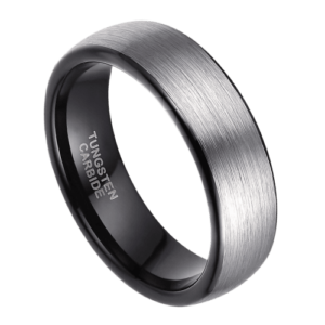 Silberner Herrenring zur Hochzeit, Jahrestag, Verlobung, Band innen schwarz, 6 mm, gebürstetes Wolfram, in allen Größen