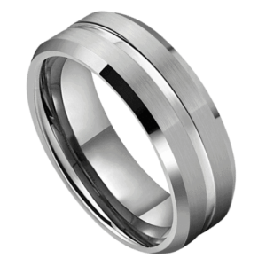Silberner Ehering für Herren oder Jahrestag und Verlobung. 6 mm oder 8 mm Wolframkarbidring mit gebürstetem Silber