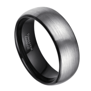 Silberner Herrenring für Hochzeit, Jahrestag, Verlobung, gebürstetes Wolfram, 8 mm, mit schwarzer Innenseite, alle Größen