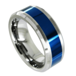 Blaues Feuer - Wolframring für Herren - Silber und Blau - Herrenring 8mm