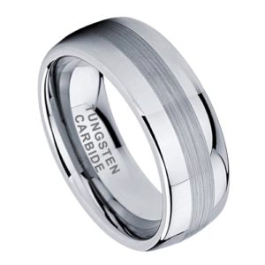 silberner Herrenring aus Wolfram, 8 mm, gebürstete Mitte und polierte Kanten, perfekt für Hochzeitstag und Verlobung