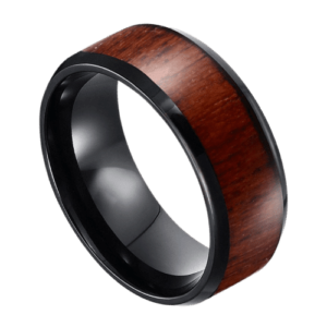 Holzring für Herren mit schwarzem Wolfram, 8 mm. Perfekt als Verlobungsring oder Jubiläumsring.