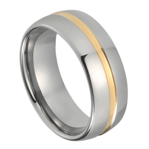 silberner Ehering für Herren mit goldenem Band. 8 mm Wolfram, perfekt für Jahrestag oder Verlobung