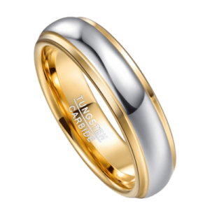 Silber-Goldring für Herren mit hochglanzpoliertem Finish. Hochzeitstag oder Verlobungsring, 6 mm