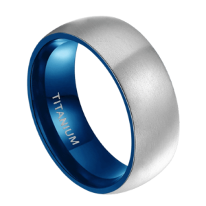 Silberner Herrenring, Hochzeitstag, Verlobungsring, silberblaue Innenseite, gebürstetes Titanband, 6 mm, 8 mm, in allen Größen