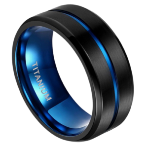 Schwarz-blauer Titanring für Herren