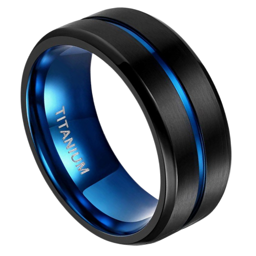 Schwarz-blauer Titanring für Herren