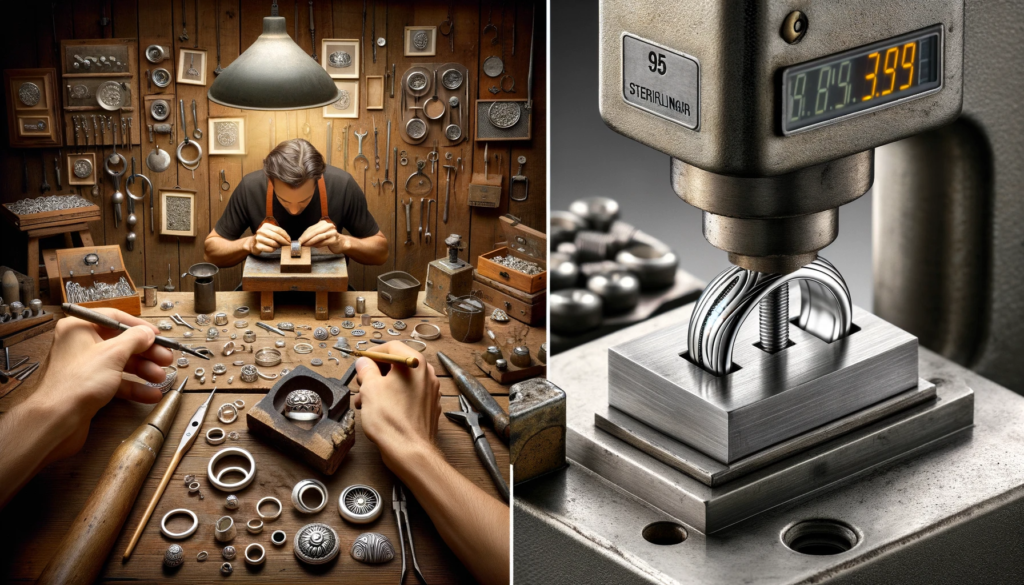 Vergleich zwischen künstlich und maschinell gefertigten Ringen aus 925er Sterlingsilber