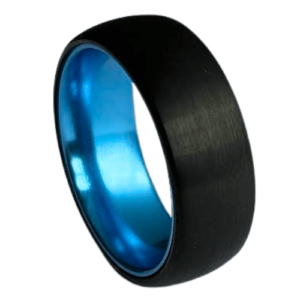 Schwarzer Ring für Männer mit blauen Rändern und Innenseite