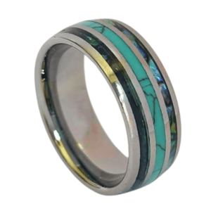 Herrenring aus Wolfram mit Türkis und Abalone-Muschel