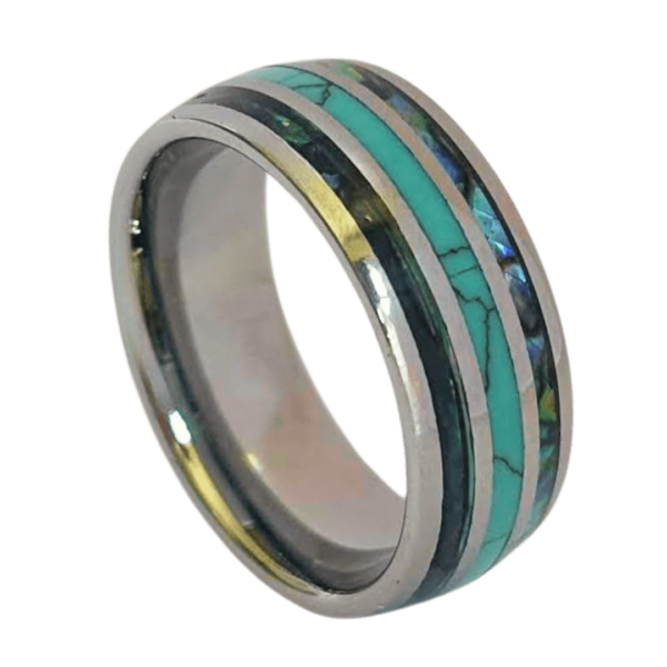 Herrenring aus Wolfram mit Türkis und Abalone-Muschel